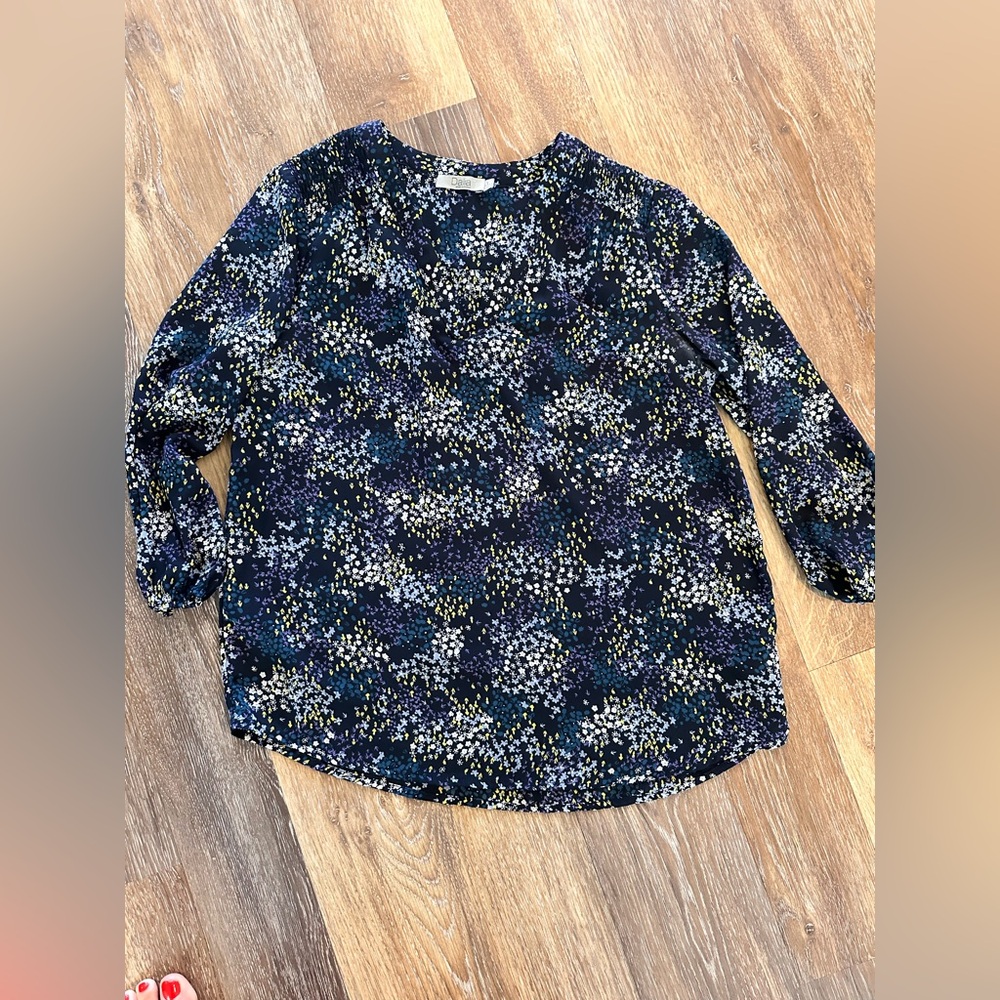 Dalia Floral Print Blouse in Blue White Yellow Purple Black